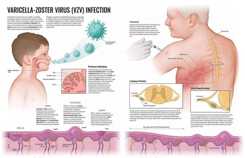 งูสวัด Shingles การติดเชื้อไวรัส Varicella Zoster Virus VZV พีคอสเมด Pcosmed ศูนย์รวมโซลูชั่นด้านผิวหนังครบวงจร